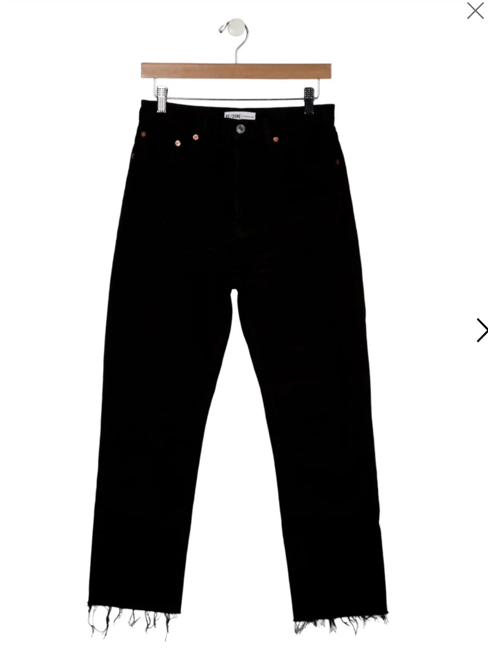 Re/Done Black High-Rise Straight Jeans with Raw Hem